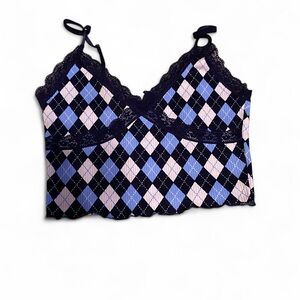 H&M Navy and Light Blue Argyle Camisole